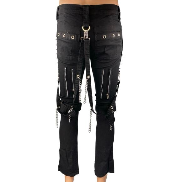 Tripp NYC Studded Bondage Men's Black Studded Zipper Straight Trousers Pants 26 - Picture 3 of 6